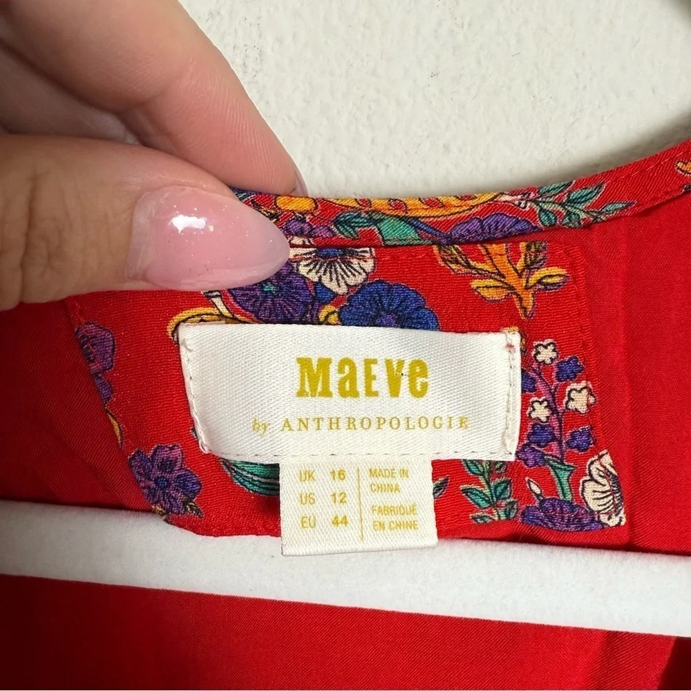Maeve Red Floral Faux Wrap Dress Size 12 - Picture 2 of 9